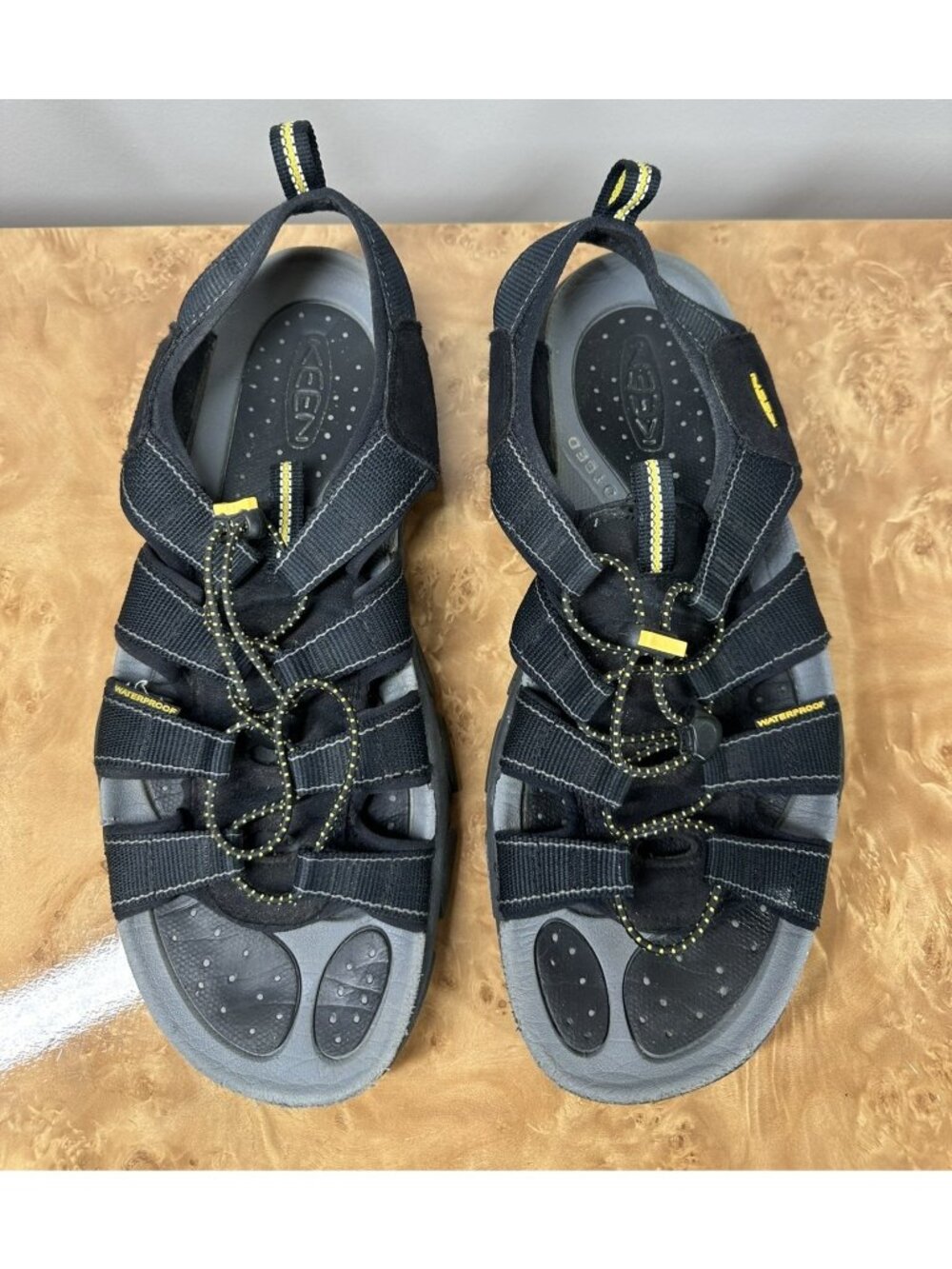 KEEN Waterproof Sport Sandals Black Gray Yellow Men's 12 Hiking Water